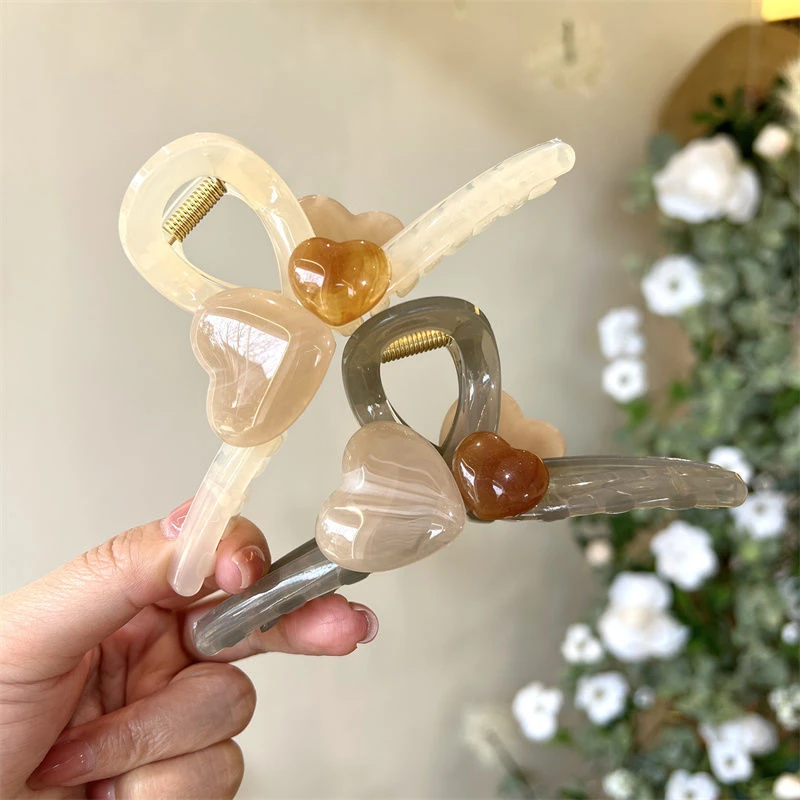 韩版后脑勺爱心优雅百搭拼色材质简约设计感醋酸ins风鲨鱼夹抓夹