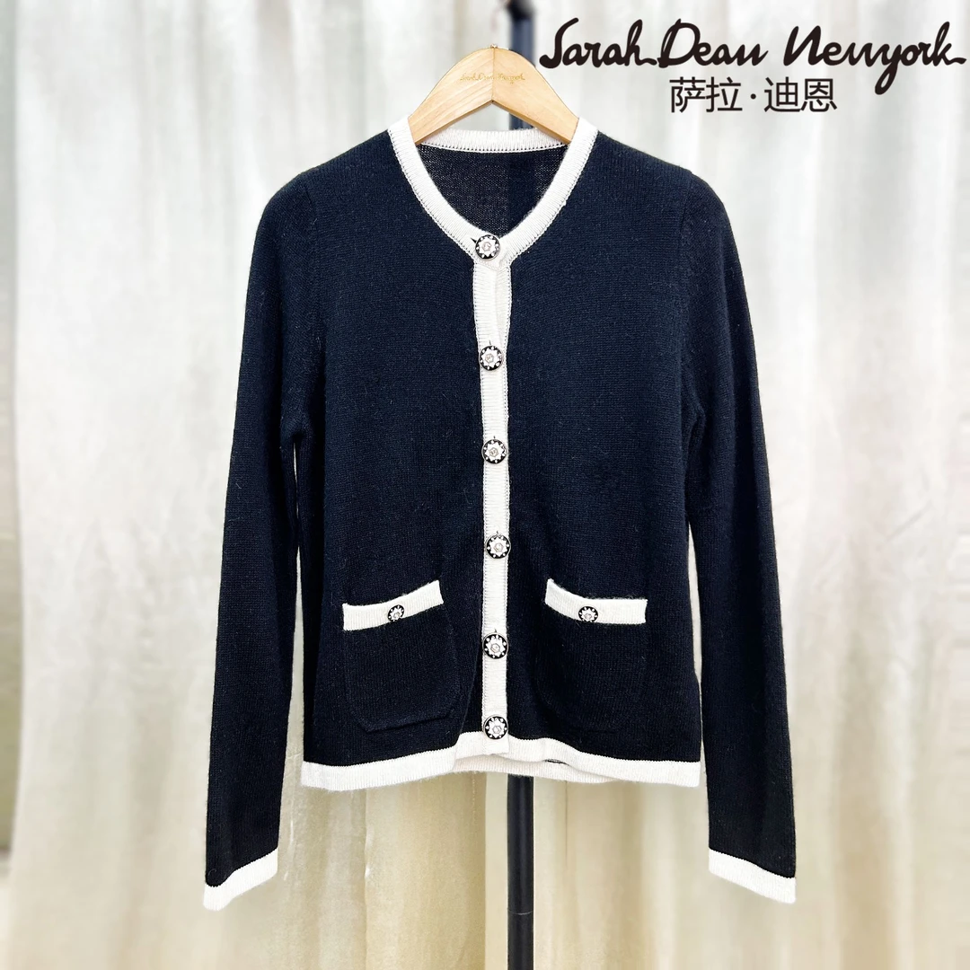 【萨拉迪恩】羊绒外套小香风气质长袖针织短款时尚圆领秋冬