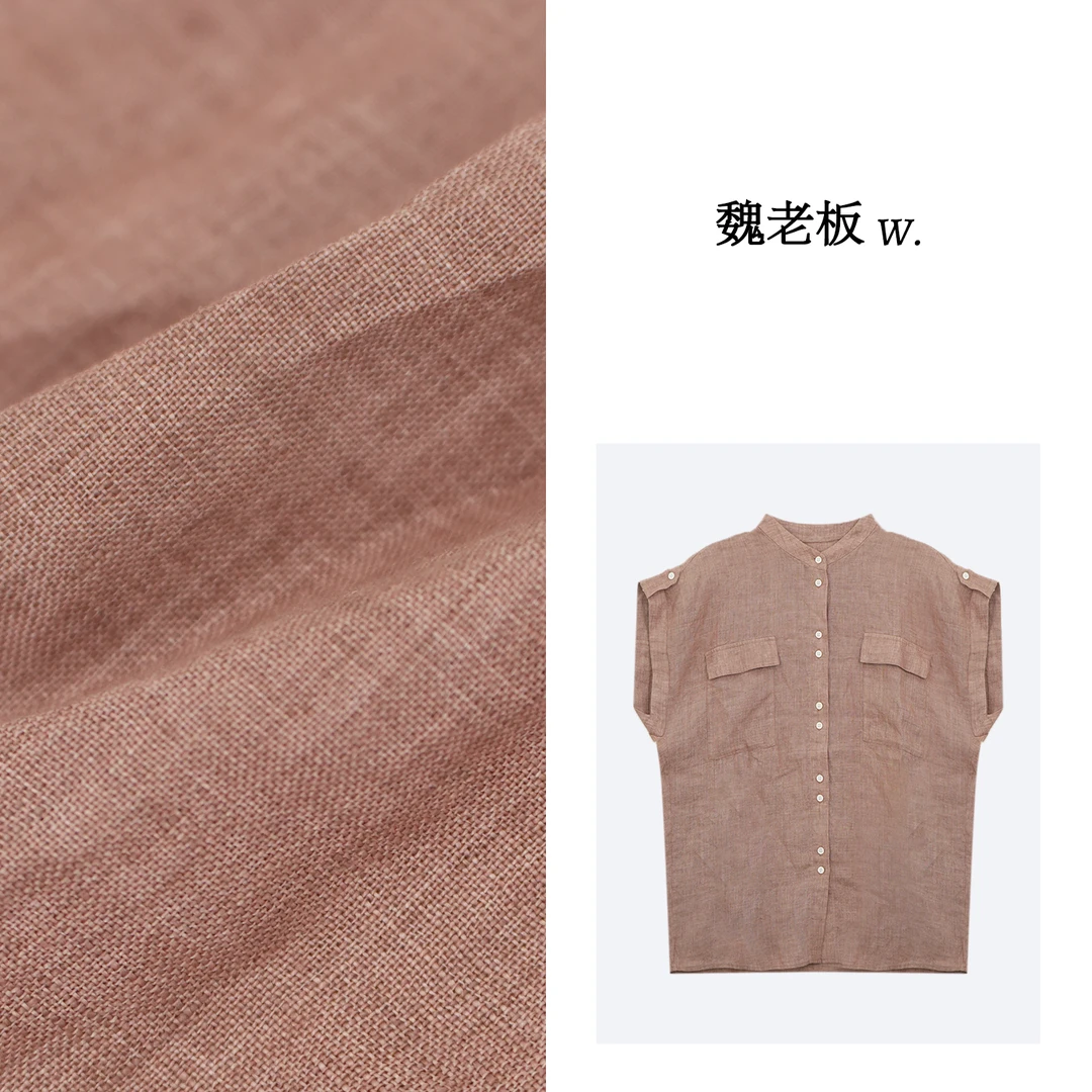 W.Diva【海盐】100亚麻夏季出行透气休闲时尚舒适短袖衬衫2SDM2C842