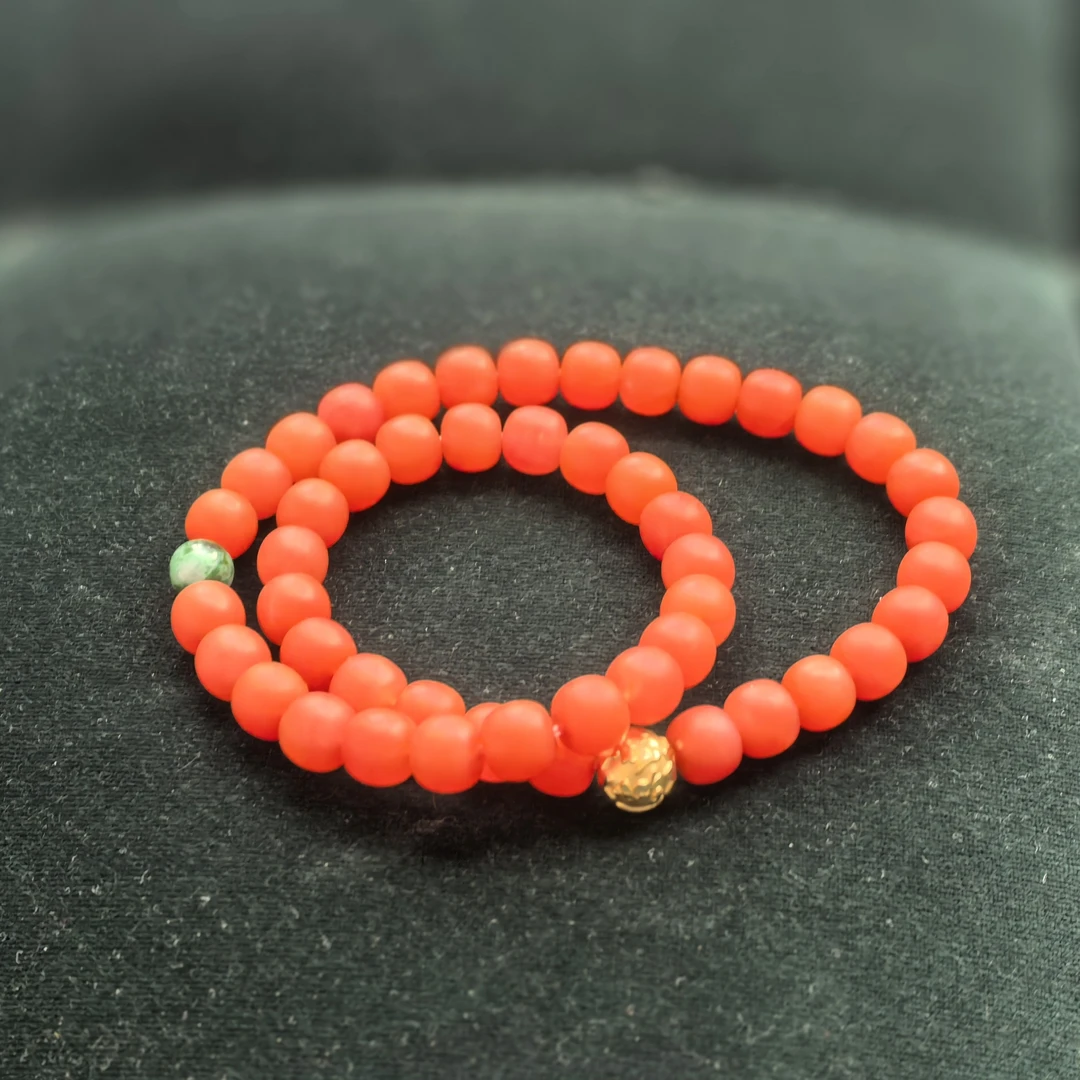 【滴水传说】豹豹珠宝 足金 南红 翡翠 两圈手串