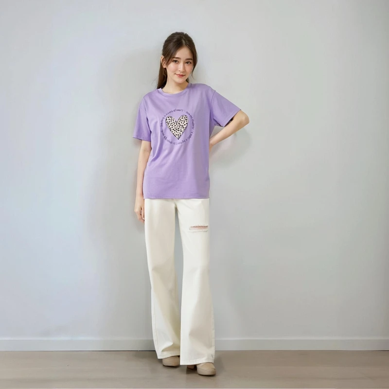 2025夏季新款时尚百搭休闲大版显瘦纯棉圆领落肩短袖T恤