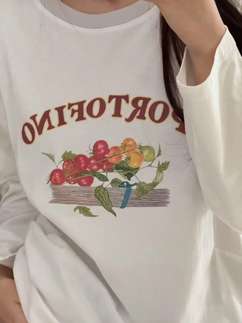 JIREH以乐(o^^o)  韩货 25早春 蔬菜派对 宽松休闲长袖T