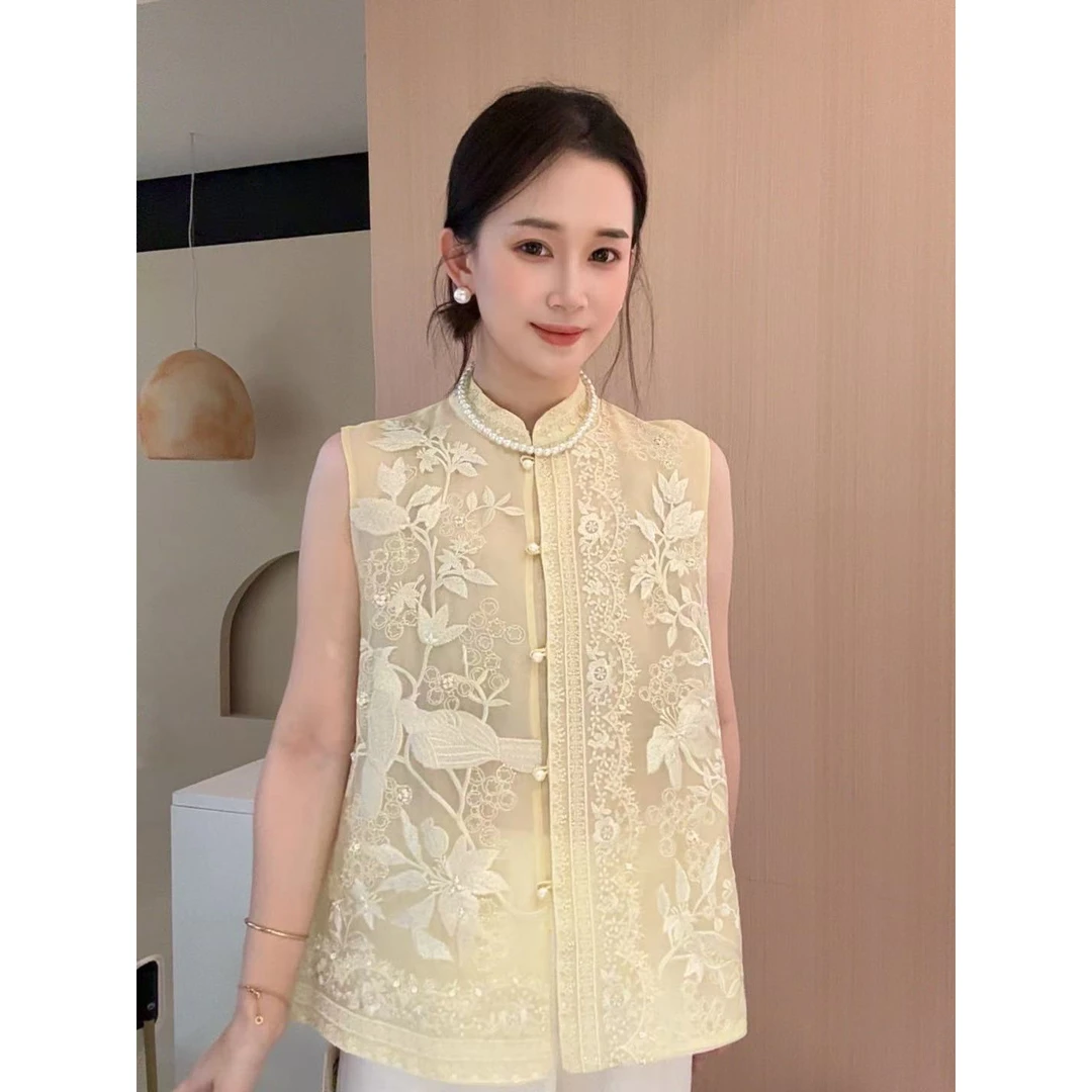 【雀羽】重工刺绣手工钉珠亮片珍珠领马甲