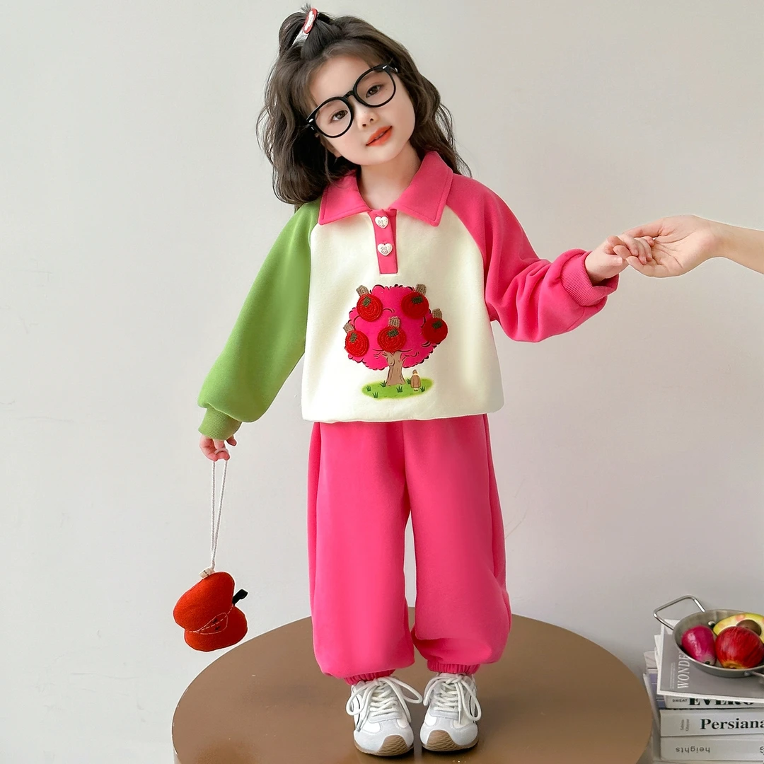 女童苹果卫衣套装春秋季2025新款女孩宝宝洋气时髦衣服儿童早秋装