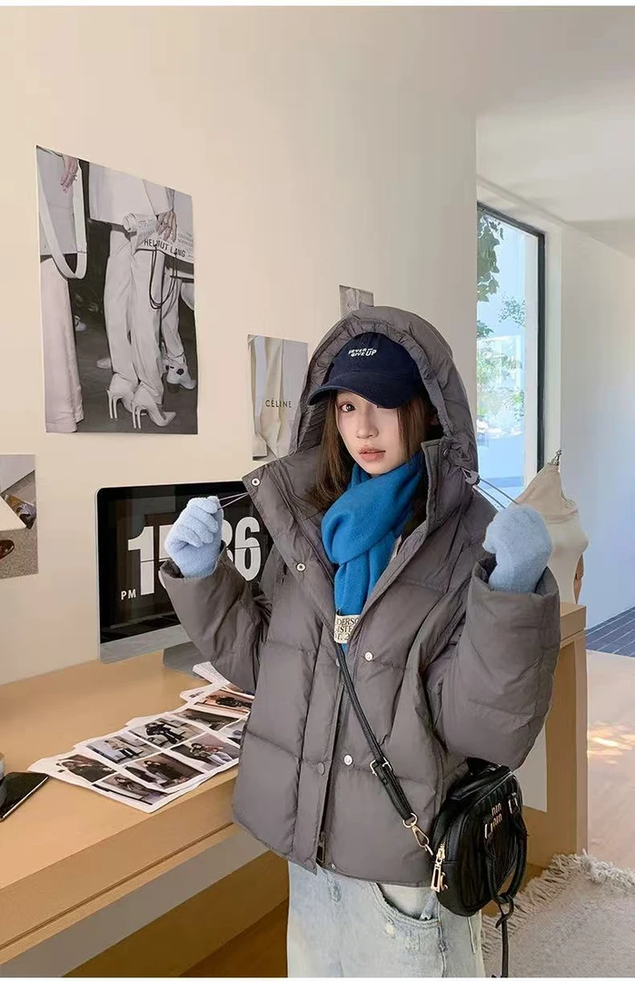 B21-2-3四色”纯色棉格线条”棉服连帽外套