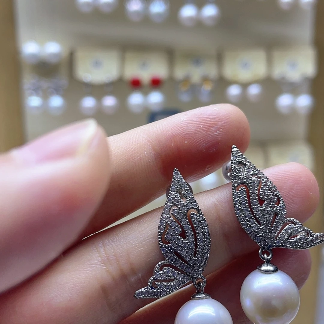 银S925镶嵌淡水珍珠耳饰