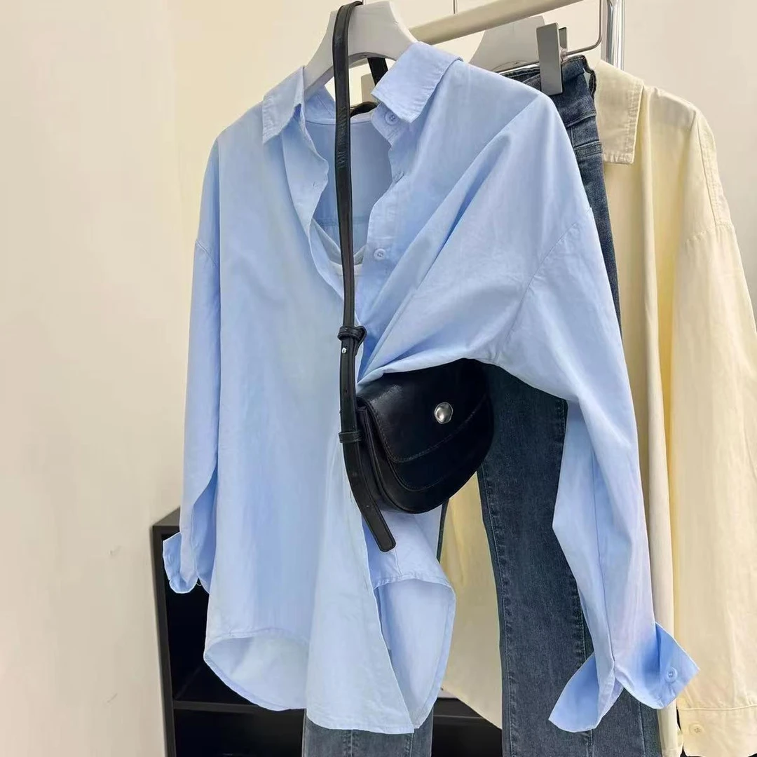 【100%棉+现货】八色长袖衬衫纯棉成衣水洗长袖设简约宽松版型