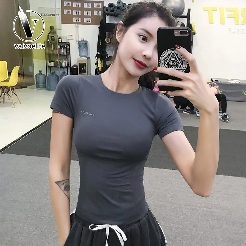 VALVOELITE健身房上衣女短袖透气运动款跑夏季纯色透气运动上衣