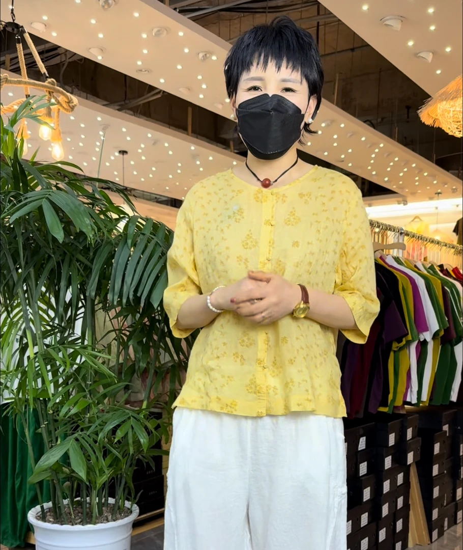 纯色薄款常规衬衫文艺上衣衬衣女装碎花夏季