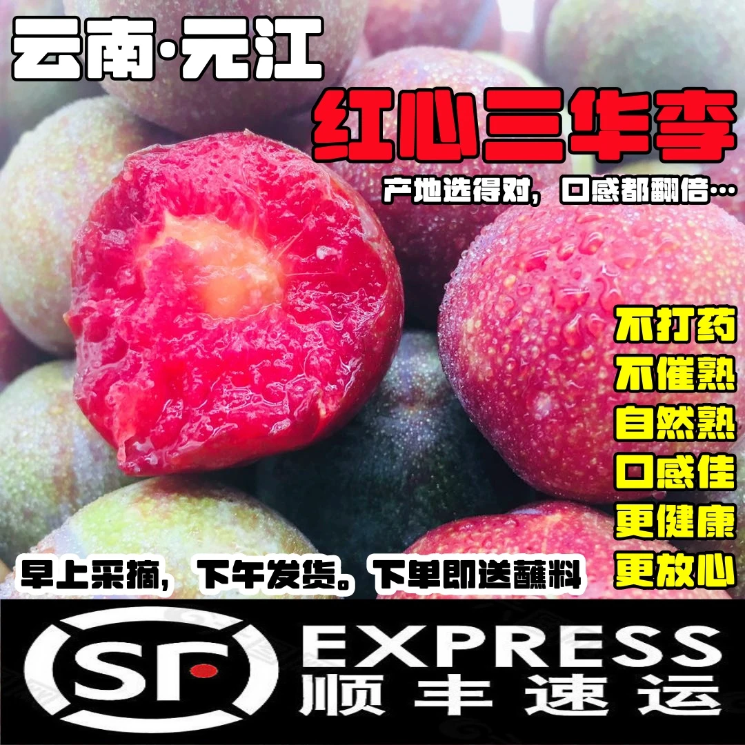 【顺丰快递】农产品云南新鲜水果元江红心三华李子果酸甜脆整箱包邮