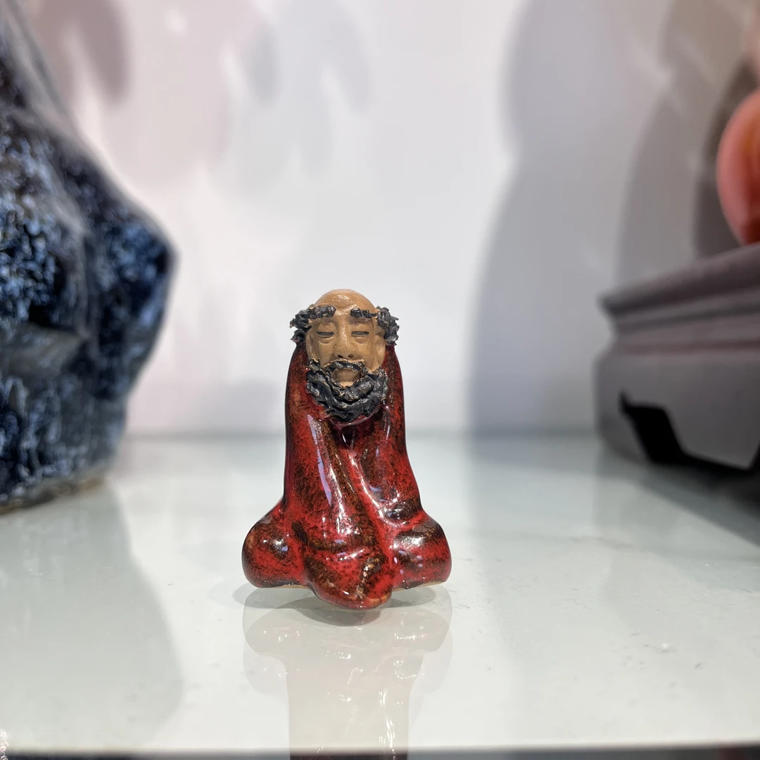 【达摩-静】迷你版长2.8cm高4.9cm精品石湾公仔手工摆件家居摆件