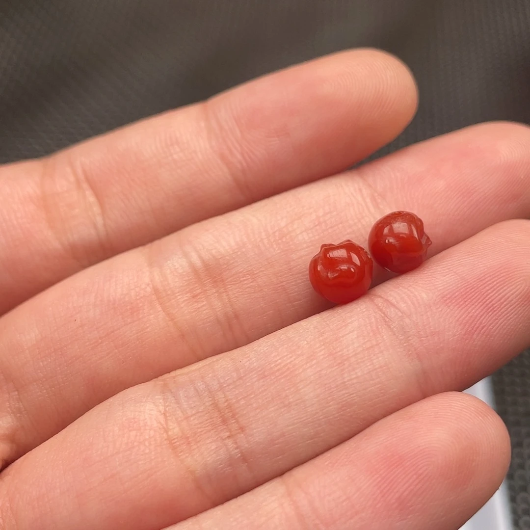 南红玛瑙15号 7mm柿子红佛头一组2颗未镶嵌