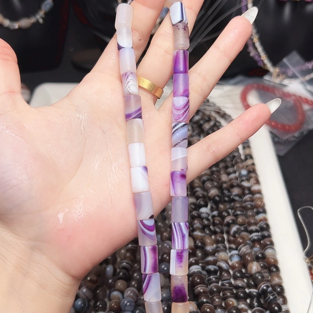 玛瑙/玉髓未镶嵌珠宝半成品l762 8m 蚕丝磨砂紫玛瑙一条