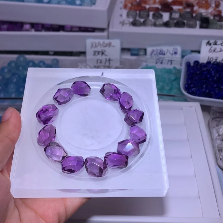 银S925镶嵌紫晶颈饰打孔不退不换