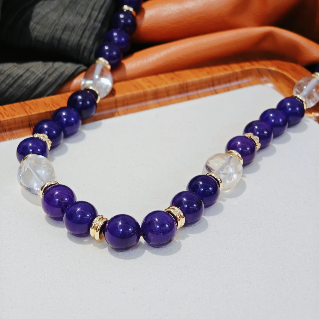 钛钢石英石项链 时尚百搭复古气质素款国风紫色珠珠项链XL546