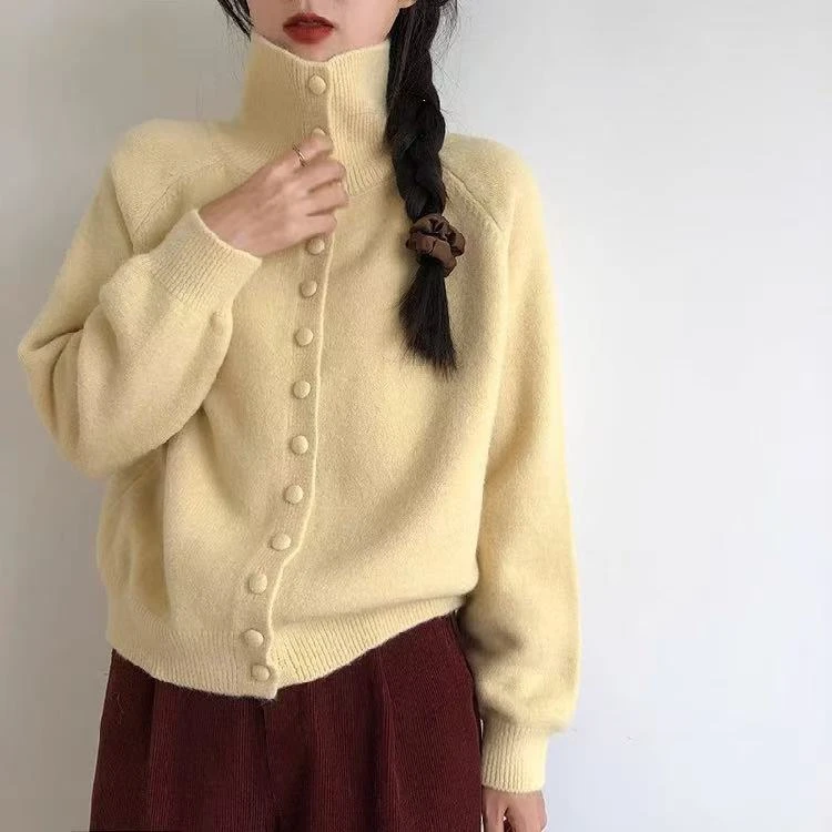 【高领排扣】韩系包扣软糯长袖针织毛衣 洋气显瘦外套