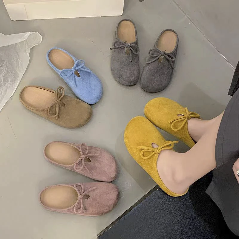 【JD】欧若风新款外穿蝴蝶结厚底勃肯拖鞋女款包头半拖鞋女6510