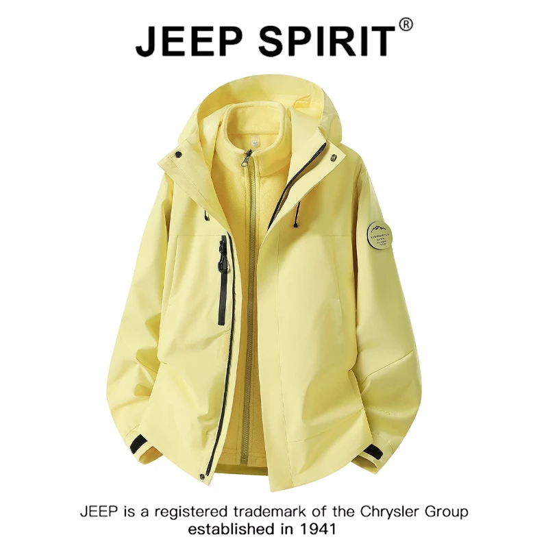 JEEPSPIRIT吉普冲锋衣男女三合一可拆卸外套秋冬户外防风防水夹克