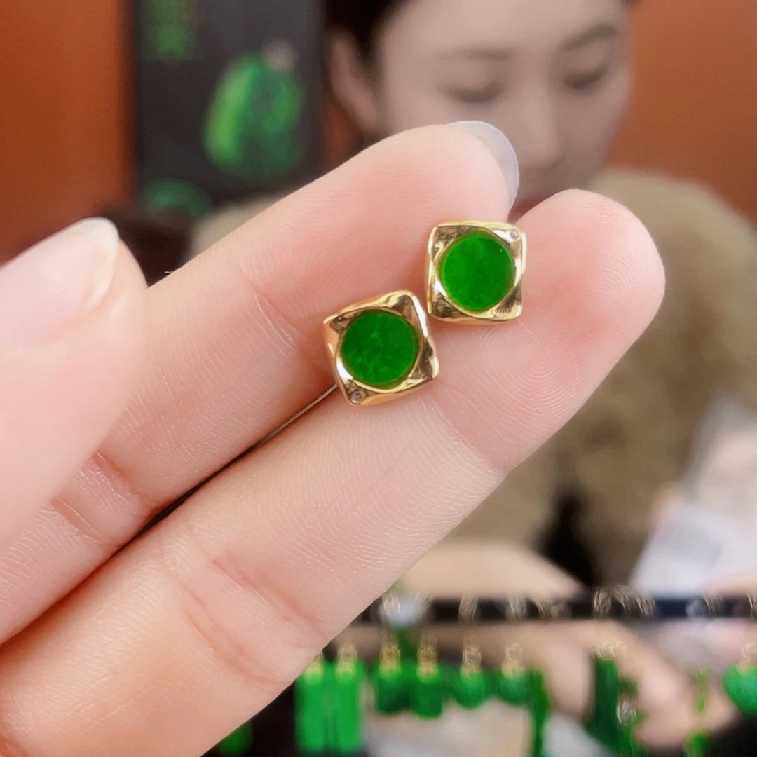 翡翠银S925镶嵌耳饰