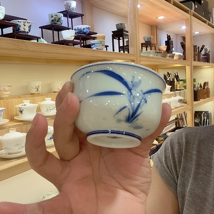 青花茶具主人杯兰花