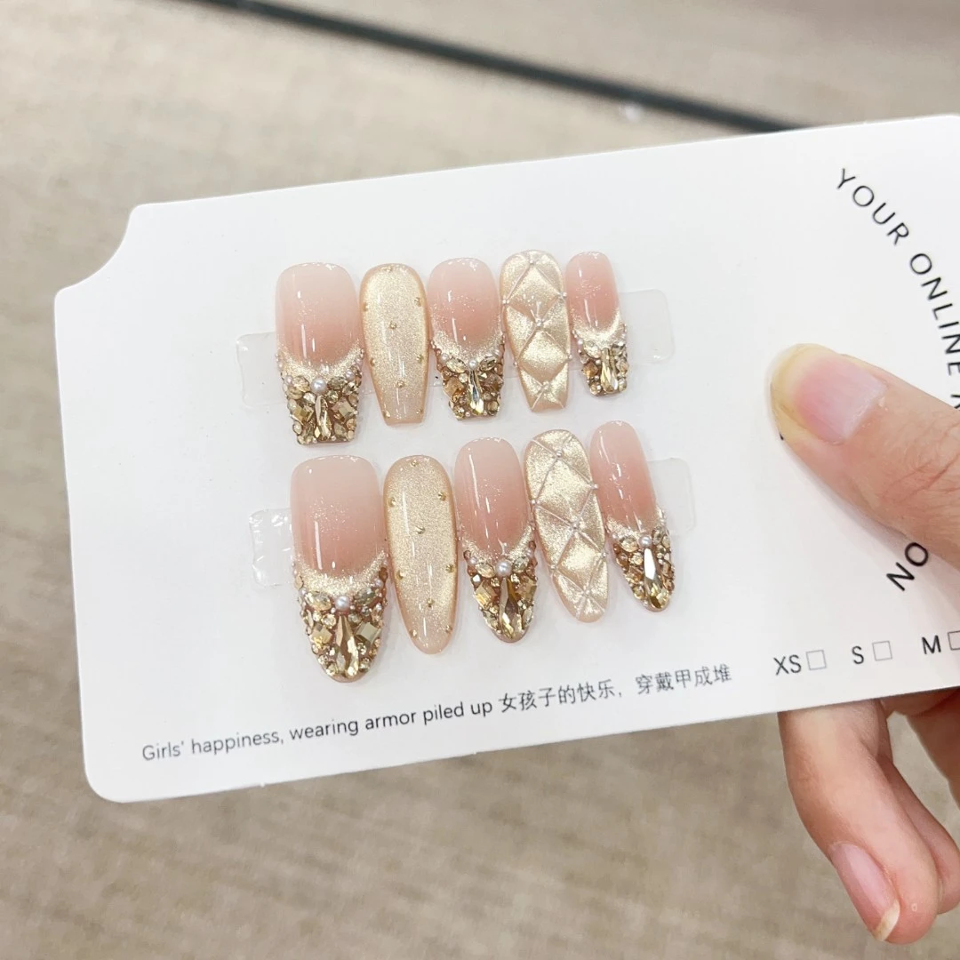 发顺丰【金箔香奈】10片金色猫眼纯手工穿戴甲纯欲风(无收纳盒)