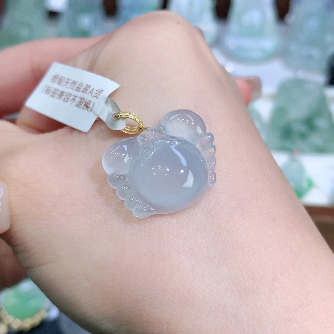 吊坠(不含链)18K金镶嵌翡翠天然缅甸A货翡翠揭阳工八方来财