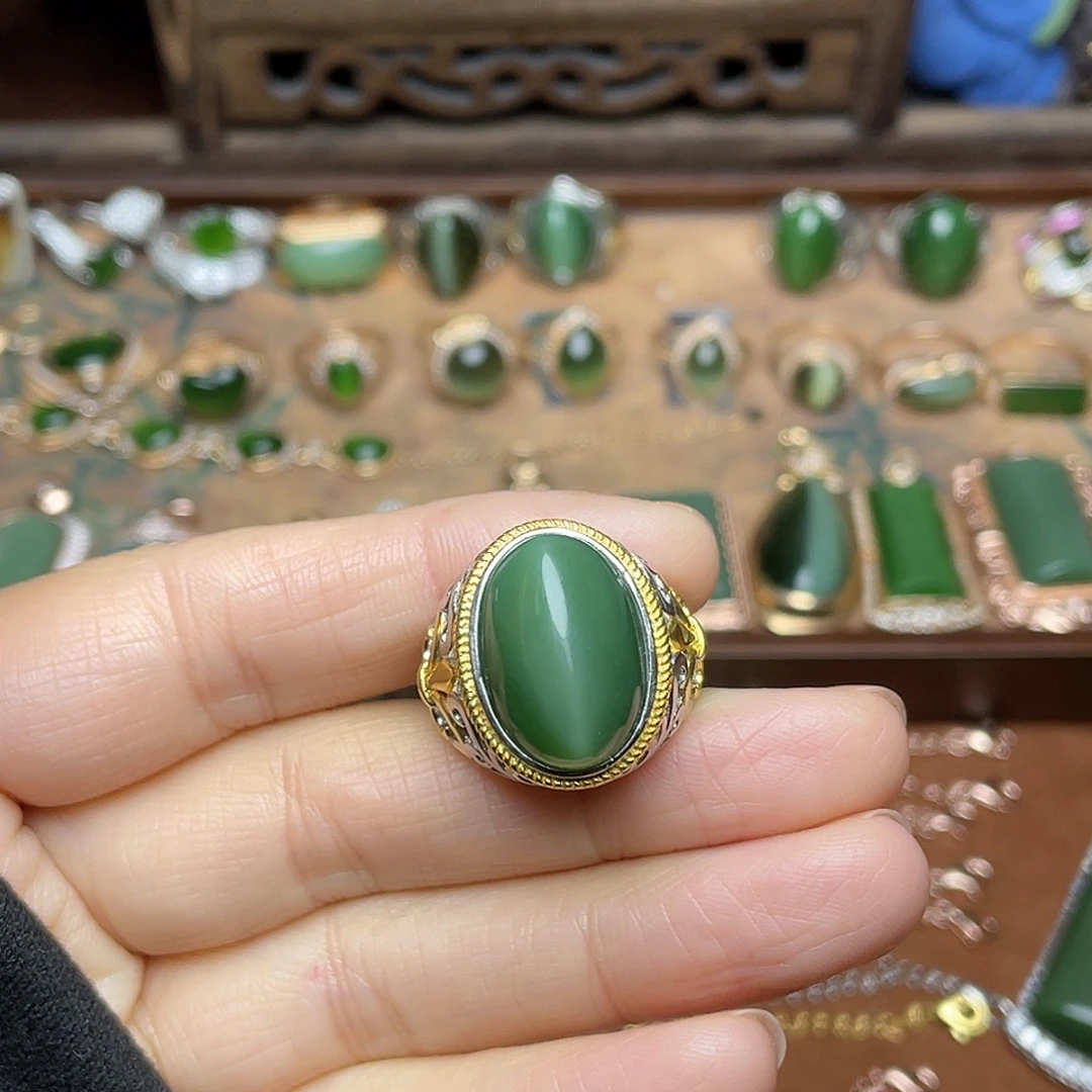 和田玉（碧玉）银S925镶嵌吊坠(赠链)