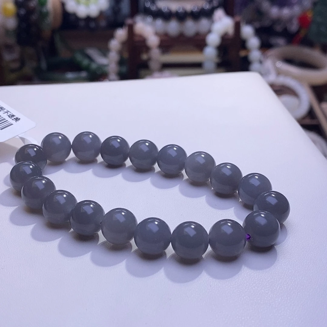 颈饰未镶嵌和田玉收藏级烟紫老矿料高冰香芋紫手串10m