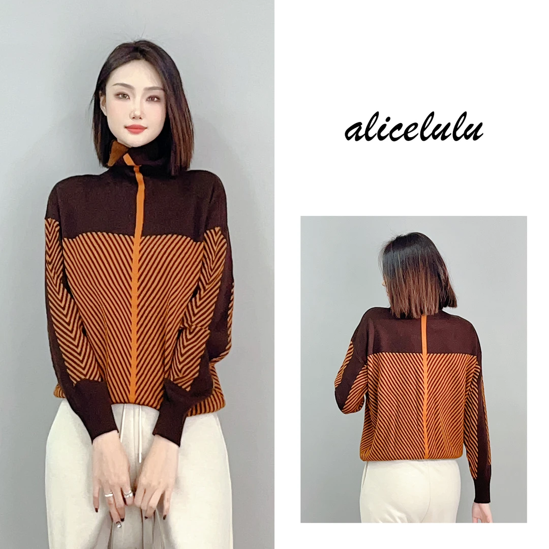 4ALICE时髦地带毛衣斜纹拼色保暖洋气S2141305U