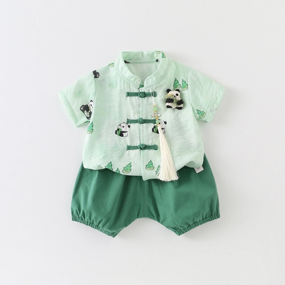 儿童唐装汉服套装夏装2025新款男宝宝新中式衣服夏季分体两件套批