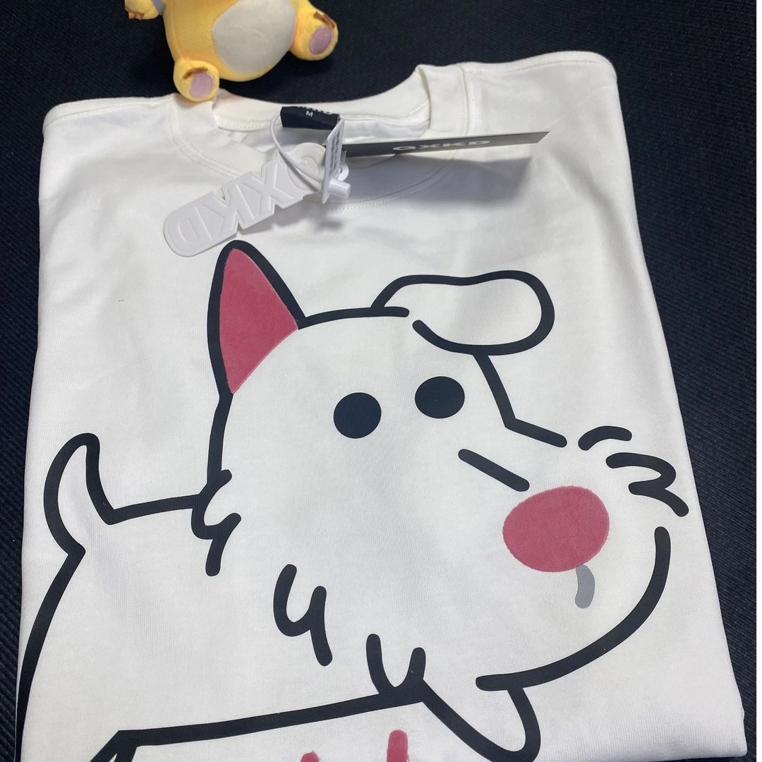 QXKD 25SS 植绒小狗印花纯棉INS风短袖T 超级可爱短袖T