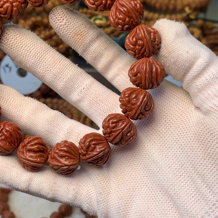 邵***活桃核手串秦岭龙纹