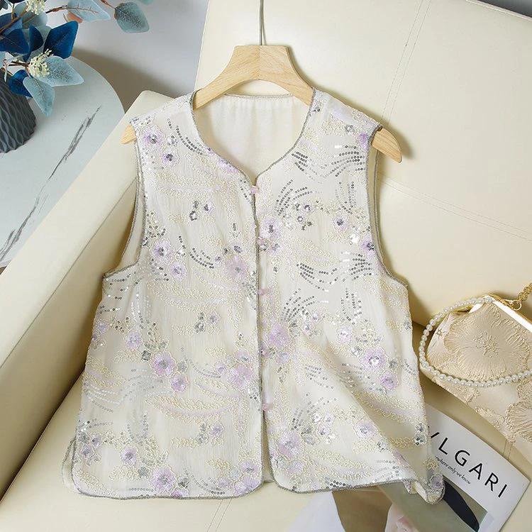 新中式国风重工刺绣马甲女2025新款春秋复古盘扣气质上衣高级感