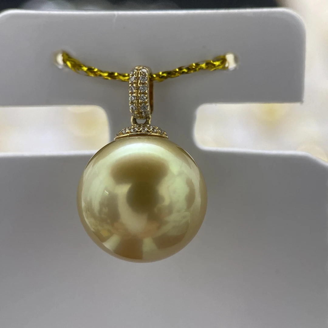 菲律宾南洋金珠吊坠13.5mm浓茶金正圆无暇极强光18K金豪华款