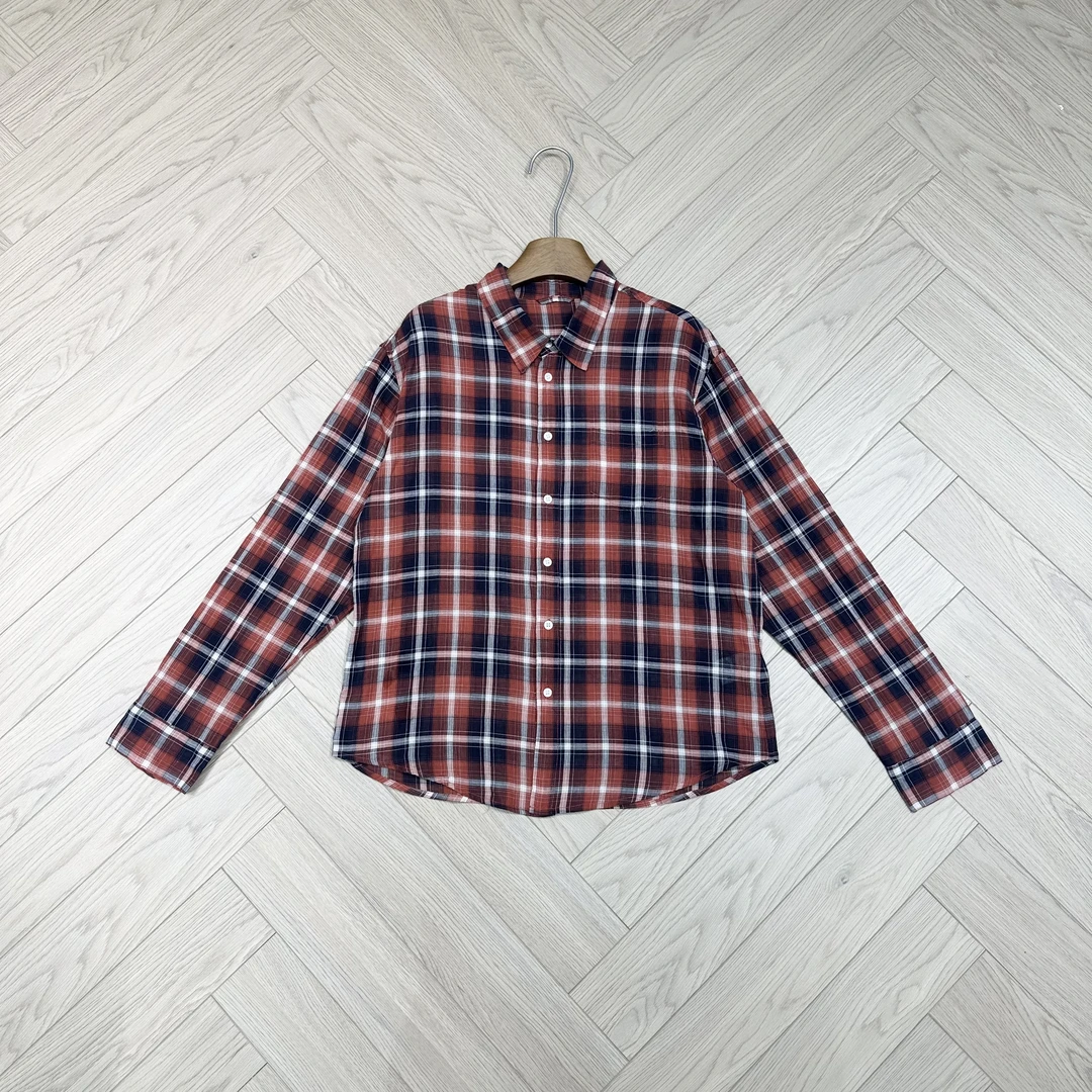 陈邓邓春夏新款定织定染休闲复古红格子衬衫薄款透气翻领开衫4061