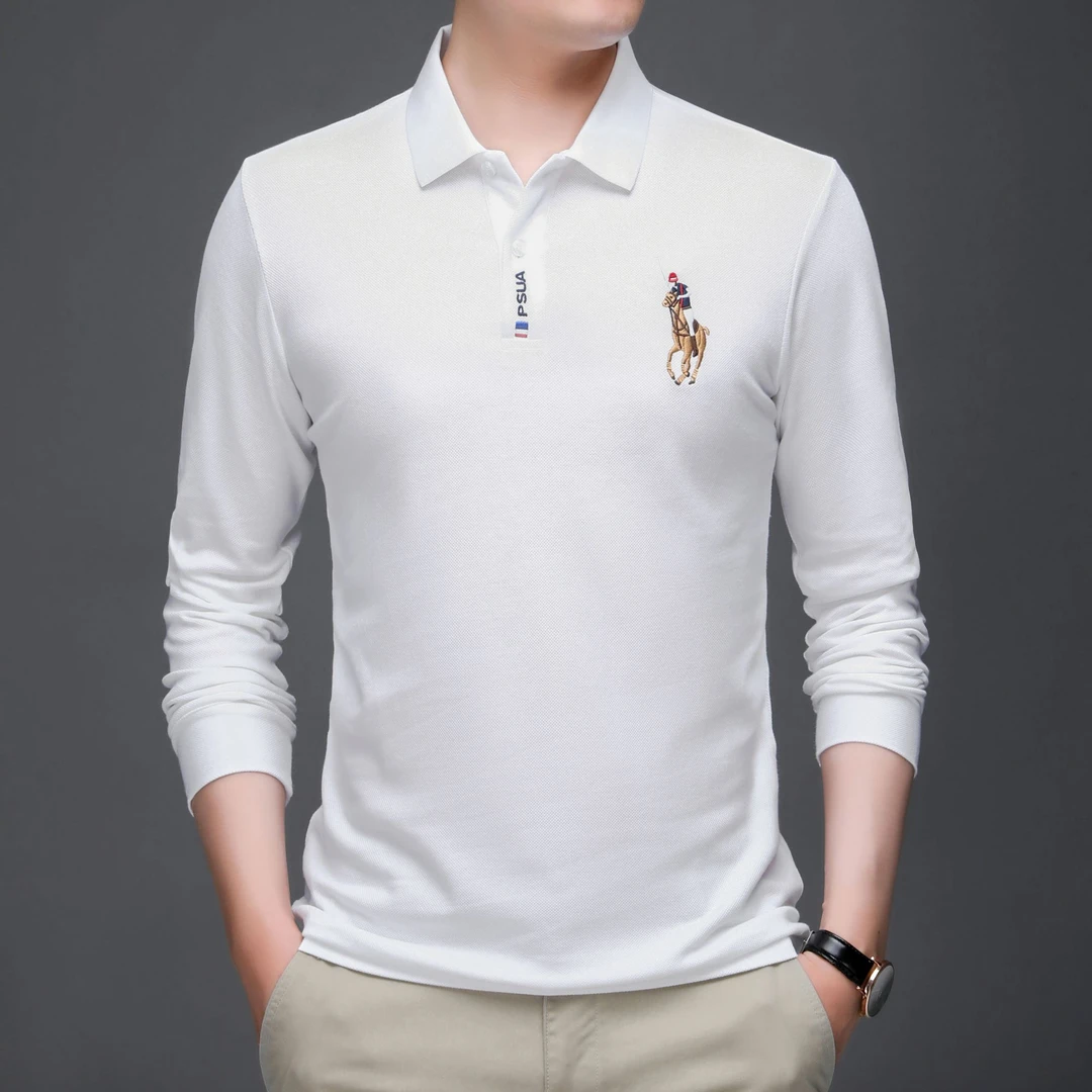 保罗官方纯棉长袖polo衫男中年高档有领刺绣t恤秋季春季潮流体恤