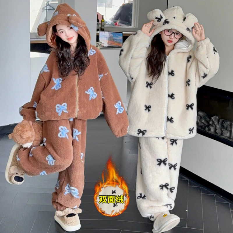 双面绒外穿宽松学生冬装保暖女童加厚睡衣2025新款冬儿童网红爆款
