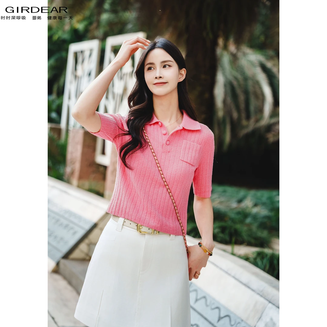 GIRDEAR/哥弟春夏新款休闲POLO领修身经典时尚短袖针织T恤 138022