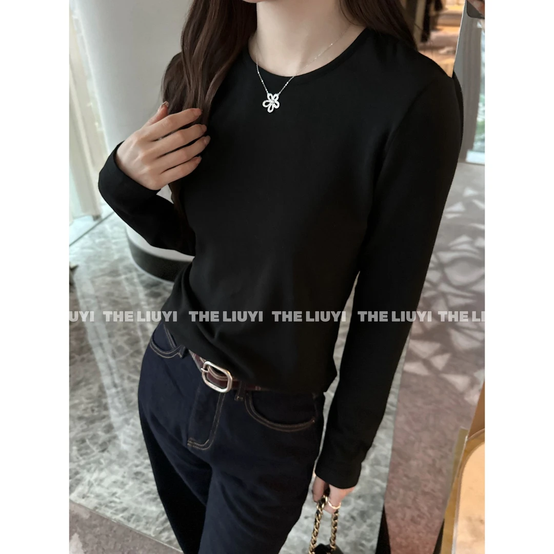【LIUYI】软糯蛋白绒亲肤圆领长袖T恤5925A5
