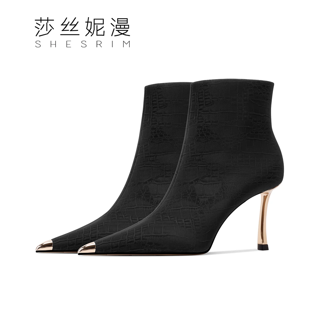 241-2025冬季新款细跟百搭高跟时装靴尖头防水台细跟女靴筒靴女鞋