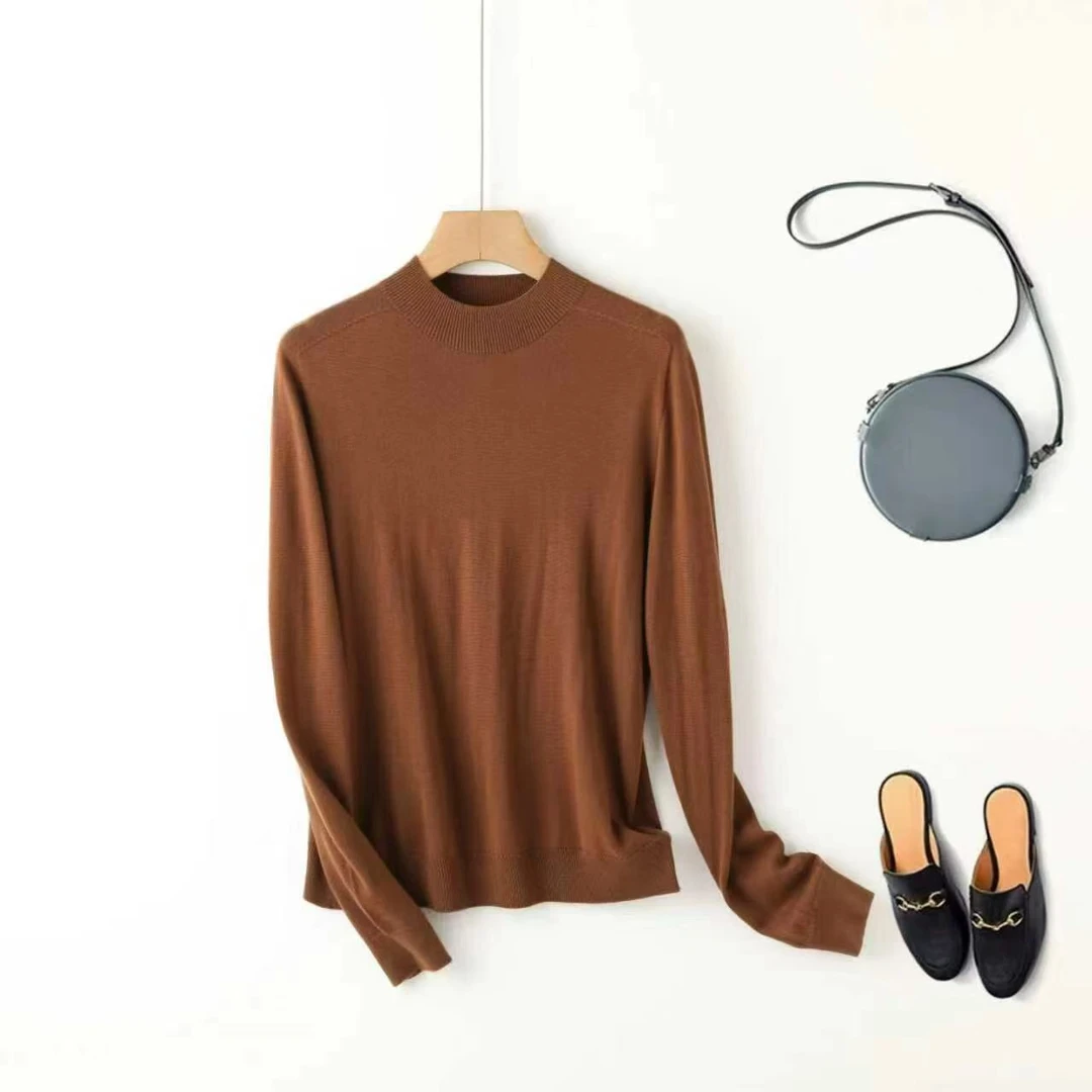 48支100分超细美丽诺羊毛秋冬百搭纯色半高领打底衫