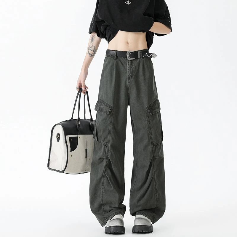 秋冬解构设计感美式休闲裤男生潮牌高街褶皱痞帅宽松直筒工装裤子