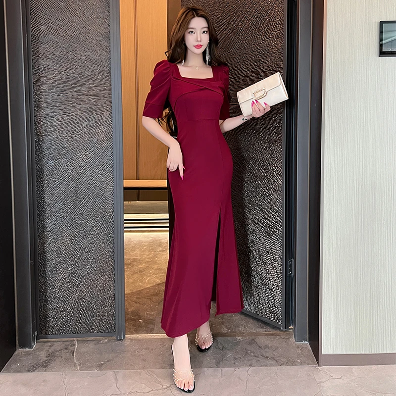 新款法式复古鱼尾长款显瘦年会主持人气质敬酒服订婚鱼尾晚礼服裙
