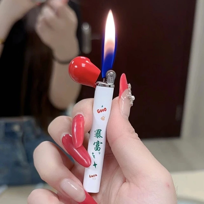 卡通可爱小火柴纤细创意打火机小巧便捷金属砂轮明火送男女友礼物