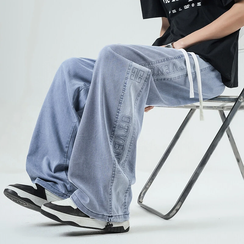 夏季学生男士牛仔裤直筒宽松大童青少年休闲裤百搭港风高街复古男