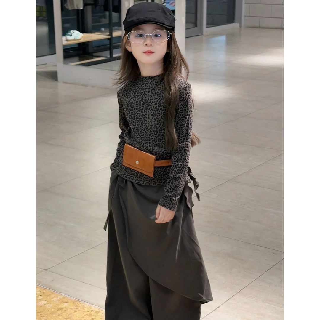 女童秋装套装2025新款网红时髦洋气豹纹上衣女宝宝休闲裤两件套潮