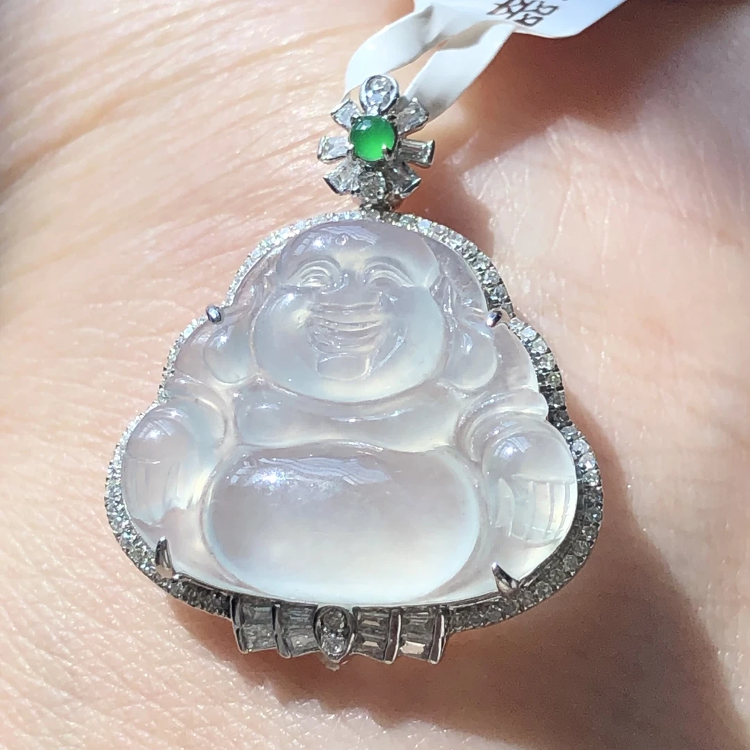 天然A货缅甸翡翠18K金镶嵌老坑冰种佛公吊坠尺寸26.4/22.1/7.2