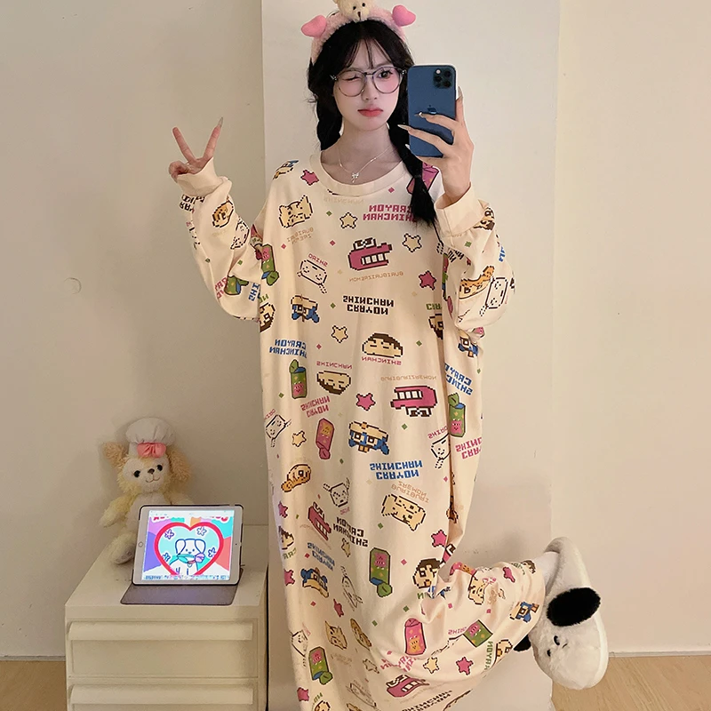 春秋款女款睡裙长袖女士睡衣可外穿夏季薄款公主风外穿甜美中长款