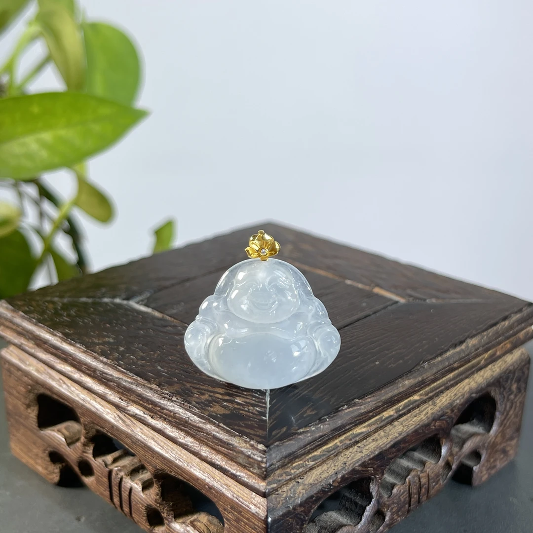 JGA17-32 天然缅甸A货翡翠  18k镶嵌佛公