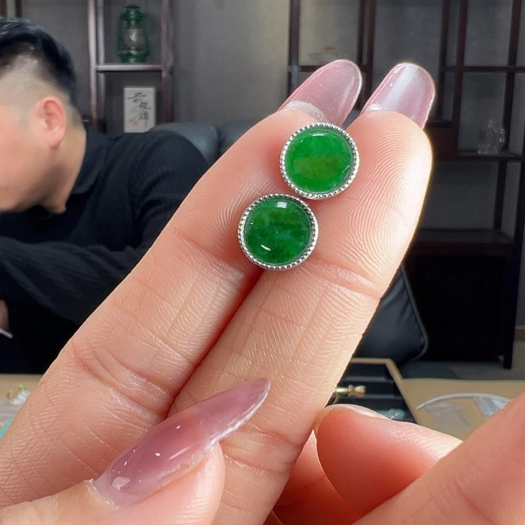 翡翠银S925镶嵌耳饰耳环87